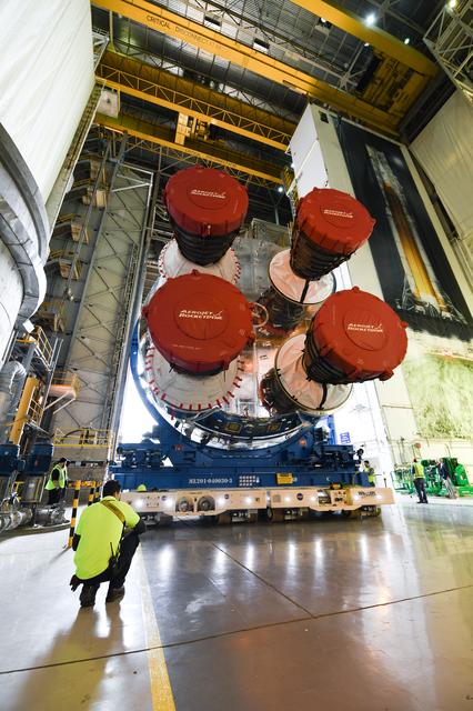 NASA image: NASA Prepares Artemis I SLS Rocket Stage for Move to Pegasus Barge